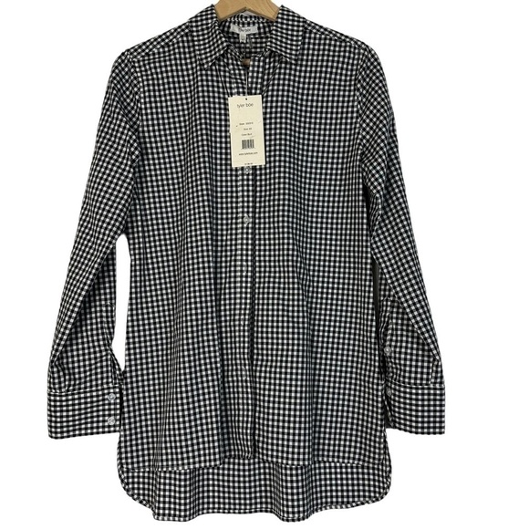 NWT Tyler Boe White Black Check Tunic Button-up Shirt High-Low Hem - Picture 1 of 9